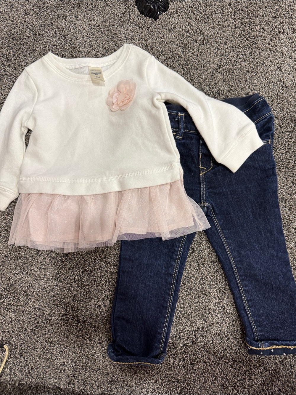 Oshkosh 12 months White Long Sleeve Top/ gap 12-18 month jeans bundle